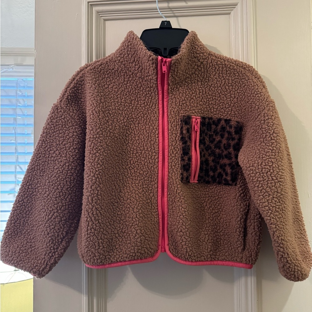 Old Navy Brown Fleece Jacket with Leopard and Pink Accents